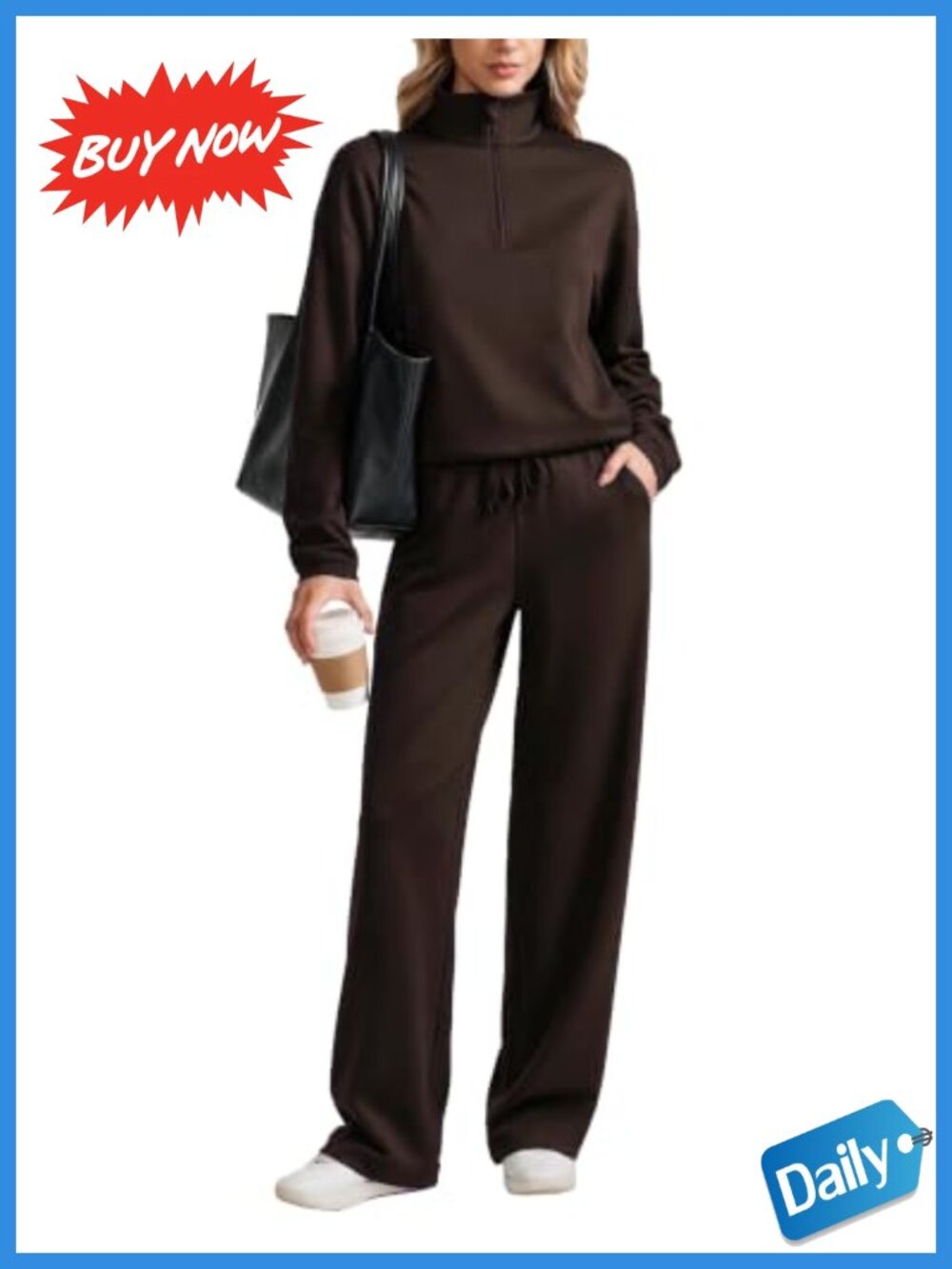 Women's Half Zip Lounge Tracksuit 2 Piece Set Athletic Jogger Wide Leg